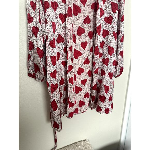 Vintage Victoria's Secret M/L 100% Silk Robe Gold Label Red White Hearts - Picture 7 of 9